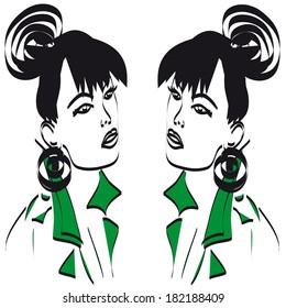 Models in green trench coats