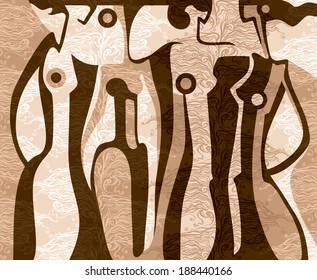 Models. Illustration with figures of four beautiful young women. 