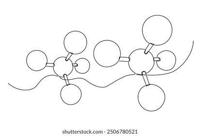 Modelos de moléculas en ilustración de contorno simple. Dibujo de líneas continuas de Modelos de moléculas. Concepto de viaje y aventura. concepto de ciencia y salud.