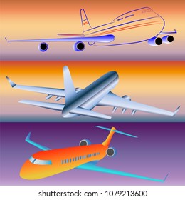  Models of passenger aircraft in vector images.