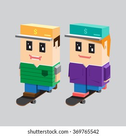 models skater - boy and girl illustration