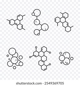 Modelos de estruturas de fórmulas moleculares de compostos químicos. Ilustração vetorial.