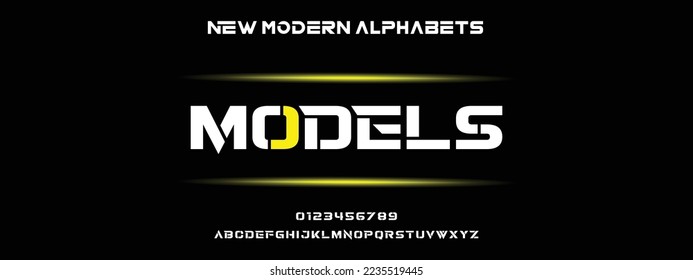 MODELS Unique and Minimal Tech Letter set for your new startup. Creative and original font logo design. Gaming and sports vector typeface
