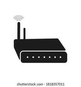 Módem negro sobre fondo blanco. Wi-Fi con enrutador. Internet en casa. 10 pasos