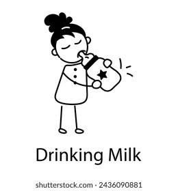 Modem doodle icon of kid drinking milk 