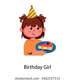 Modem flat style icon of a birthday girl 