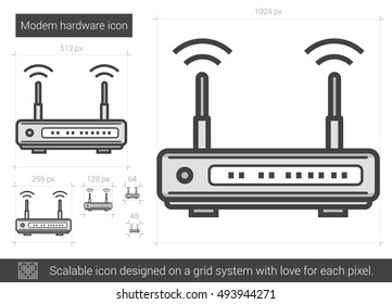 Modem hardware vector line icon isolated on white background. Modem hardware line icon for infographic, website or app. Scalable icon designed on a grid system.