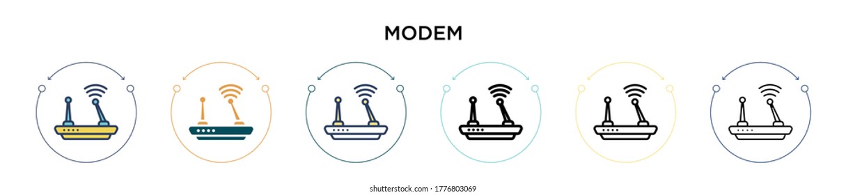 Modem icon in filled, thin line, outline and stroke style. Vector illustration of two colored and black modem vector icons designs can be used for mobile, ui, web