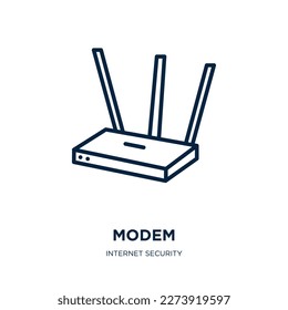 icono de módem de la colección de seguridad de Internet. Módem lineal delgado, ordenador, icono de contorno de datos aislado en fondo blanco. Signo de módem vectorial de línea, símbolo para web y móvil