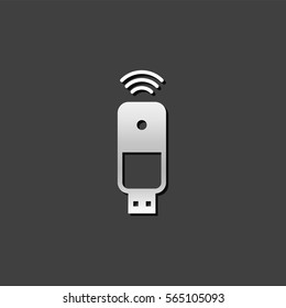 Modem icon in metallic grey color style. Internet connection wireless