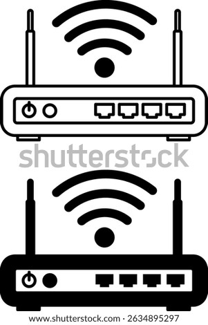 Modem Icons. Black and White Vector Illustration. Device That Helps Computers Access the Internet. Gadget, Technology. Concept Devices
