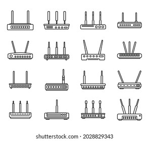 Modem icons set outline vector. Internet router. Lan port access