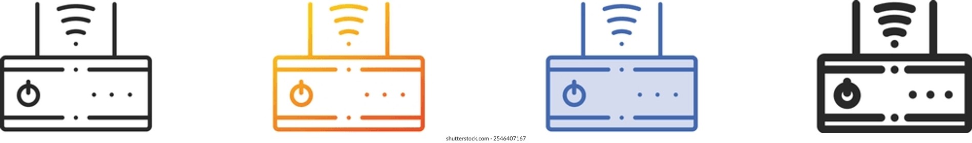 ícone do modem.Design fino de estilo linear, gradiente, azul e negrito isolado no plano de fundo branco