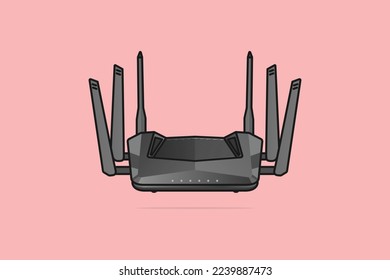 Modem Internet Router Technology Device vector illustration. Technology object icon concept. Wireless network router device vector design with shadow on pink background.
