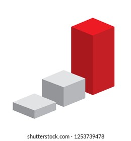 Modem isometric graphic statistical bar icon, white & red 3 columns step use as inforchart / infographic box display, isolated on white background, isometric cube concept vector eps 10