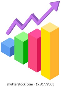 Estadísticas gráficas isométricas del módem. Indicadores de crecimiento de beneficios de las ventas mostradas en el gráfico estadístico