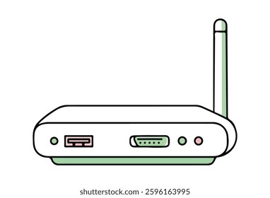 Modem Office vectors, The wireless router is depicted with two antennas and a signal icon, emphasizing its role in providing fast and reliable internet access. Its streamlined appearance reflects.