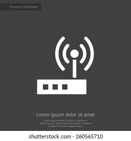 modem premium illustration icon, isolated, white on dark background, with text elements 