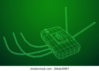 Modem Router with the antenna high speed wireless wifi internet. Wireframe low poly mesh vector illustration.