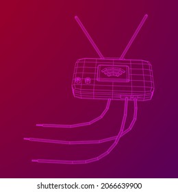 Modem Router with the antenna high speed wireless wifi internet. Wireframe low poly mesh vector illustration.