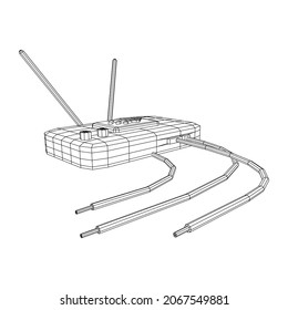 Router de módem con la antena de Internet inalámbrica de alta velocidad. Ilustración vectorial de malla baja de malla de malla de alambre.