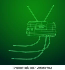 Modem Router with the antenna high speed wireless wifi internet. Wireframe low poly mesh vector illustration.