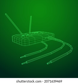 Modem Router with the antenna high speed wireless wifi internet. Wireframe low poly mesh vector illustration.