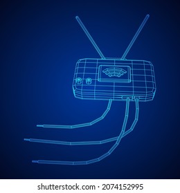 Modem Router with the antenna high speed wireless wifi internet. Wireframe low poly mesh vector illustration.
