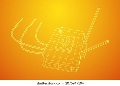 Modem Router with the antenna high speed wireless wifi internet. Wireframe low poly mesh vector illustration.