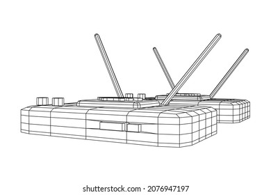 Router de módem con la antena de Internet inalámbrica de alta velocidad. Ilustración vectorial de malla baja de malla de malla de alambre.
