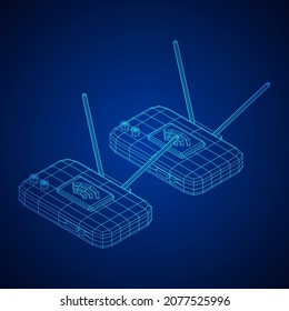 Modem Router mit der Antenne Hochgeschwindigkeits-WLAN-Internet. Wireframe Low-Poly-Mesh, Vektorgrafik.