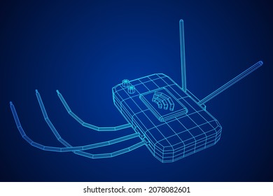 Modem Router with the antenna high speed wireless wifi internet. Wireframe low poly mesh vector illustration.