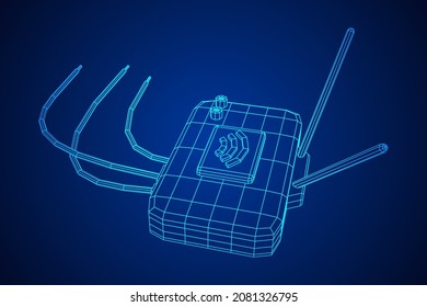 Modem Router with the antenna high speed wireless wifi internet. Wireframe low poly mesh vector illustration.