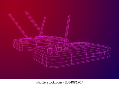 Modem Router with the antenna high speed wireless wifi internet. Wireframe low poly mesh vector illustration.