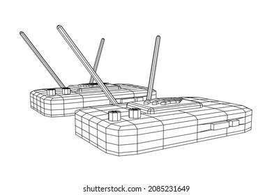 Modem Router with the antenna high speed wireless wifi internet. Wireframe low poly mesh vector illustration.