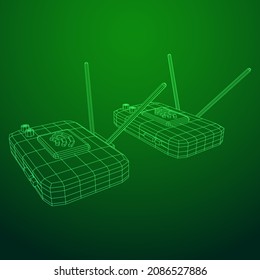 Modem Router With The Antenna High Speed Wireless Wifi Internet. Wireframe Low Poly Mesh Vector Illustration.