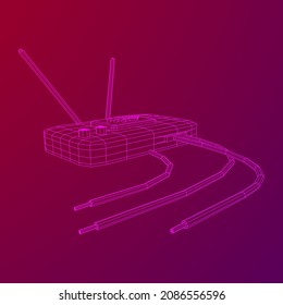 Modem Router with the antenna high speed wireless wifi internet. Wireframe low poly mesh vector illustration.