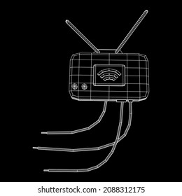 Modem Router With The Antenna High Speed Wireless Wifi Internet. Wireframe Low Poly Mesh Vector Illustration.