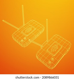 Modem Router With The Antenna High Speed Wireless Wifi Internet. Wireframe Low Poly Mesh Vector Illustration.