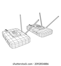 Modem Router With The Antenna High Speed Wireless Wifi Internet. Wireframe Low Poly Mesh Vector Illustration.