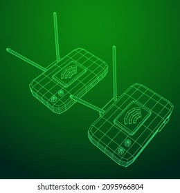 Modem Router With The Antenna High Speed Wireless Wifi Internet. Wireframe Low Poly Mesh Vector Illustration.