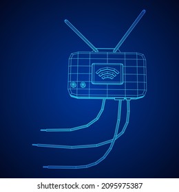 Modem Router With The Antenna High Speed Wireless Wifi Internet. Wireframe Low Poly Mesh Vector Illustration.