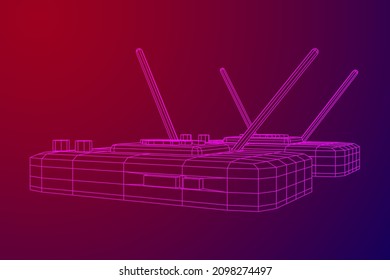 Modem Router With The Antenna High Speed Wireless Wifi Internet. Wireframe Low Poly Mesh Vector Illustration.