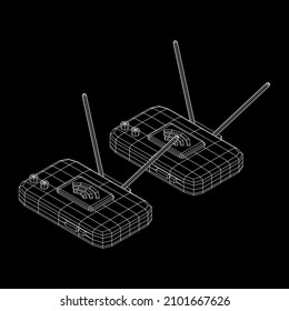 Modem Router With The Antenna High Speed Wireless Wifi Internet. Wireframe Low Poly Mesh Vector Illustration.