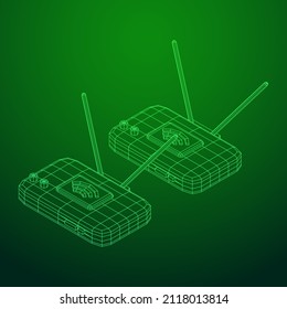 Modem Router with the antenna high speed wireless wifi internet. Wireframe low poly mesh vector illustration.