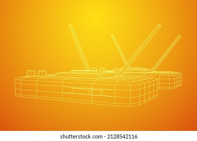 Modem Router with the antenna high speed wireless wifi internet. Wireframe low poly mesh vector illustration.