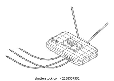 Modem Router with the antenna high speed wireless wifi internet. Wireframe low poly mesh vector illustration.