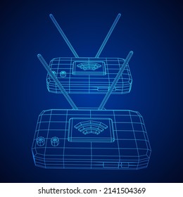 Modem Router With The Antenna High Speed Wireless Wifi Internet. Wireframe Low Poly Mesh Vector Illustration.