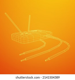 Modem Router With The Antenna High Speed Wireless Wifi Internet. Wireframe Low Poly Mesh Vector Illustration.