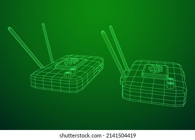 Modem Router with the antenna high speed wireless wifi internet. Wireframe low poly mesh vector illustration.